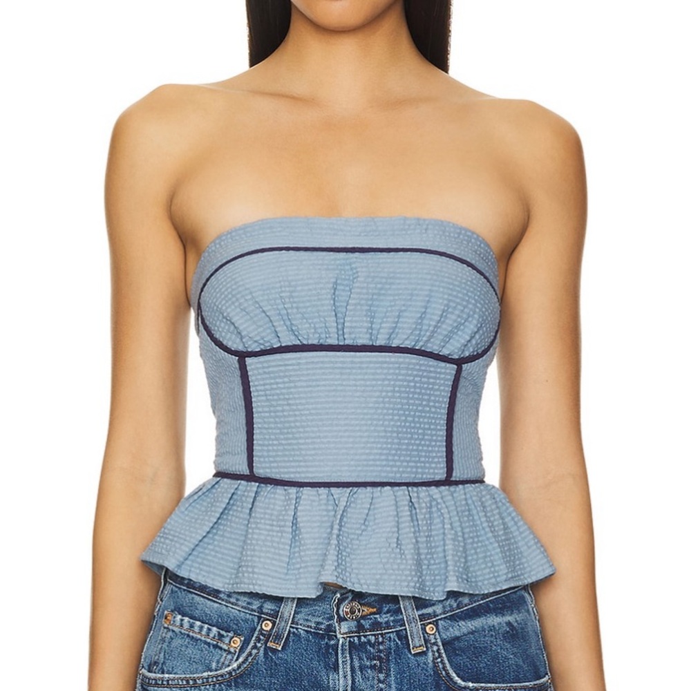 Free People Tara Tube Top Strapless Faded Denim Blue Size Medium New with Tag